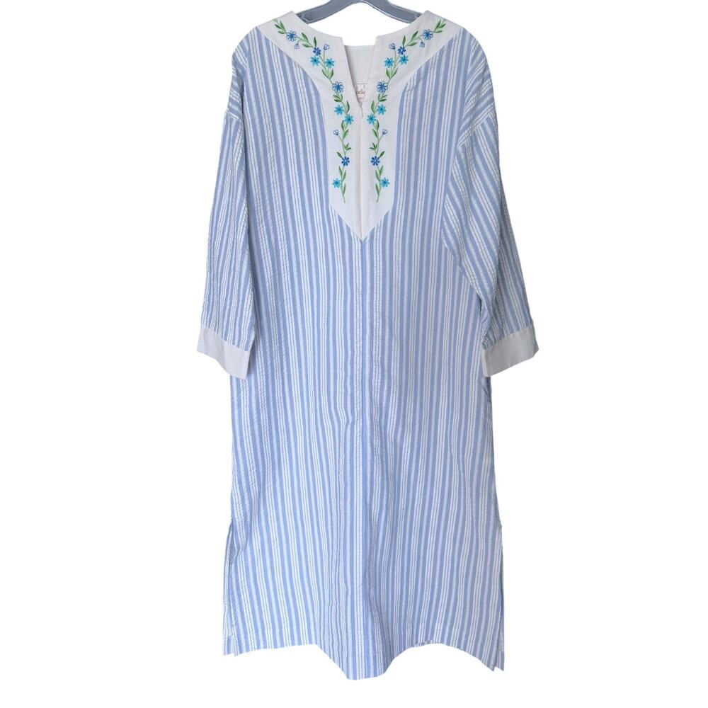 Stan Herman Signature II Blue Striped Embroidered Robe Women's S House Dress